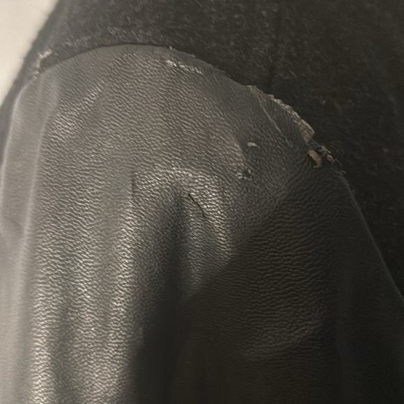 Forever 21 Faux Leather Black/White Moto Varsity Bomber Jacket S Thriller Biker - Picture 12 of 14